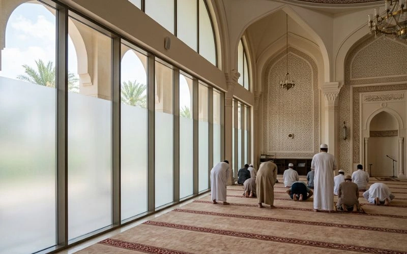 PDLC smart film installed on mosque prayer hall windows in Saudi Arabia